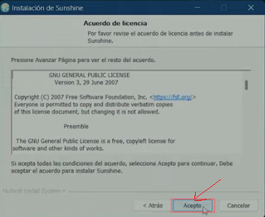 Aceptamos el acuerdo de licencias de sushine