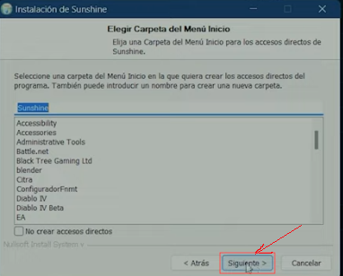 Pulsamos siguiente para continuar susnshine